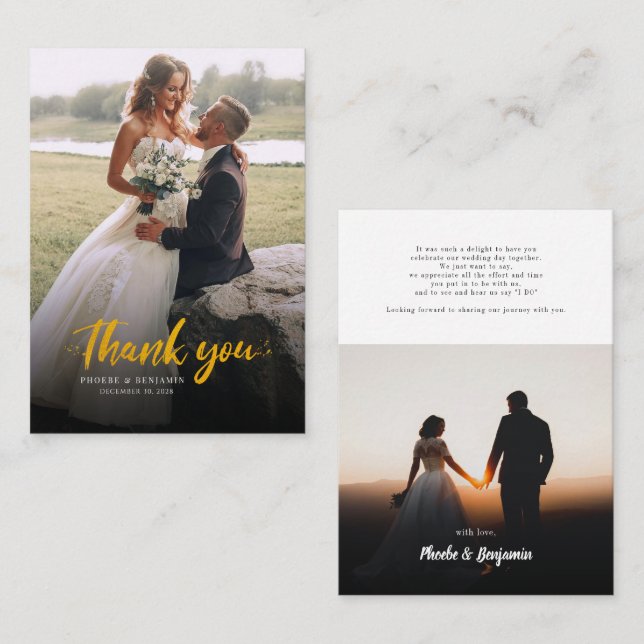 Modern Hand-Lettered Photo Wedding Thank You Card (Front/Back)
