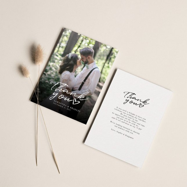 Modern Hand-Lettered Photo Wedding Thank You Note  Card (Creator Uploaded)