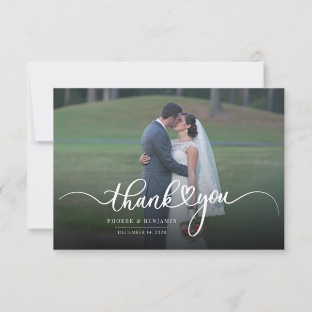 Modern Hand-Lettered Photo Wedding Thank You Note Card (Front)