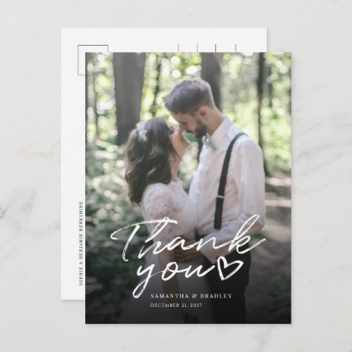 Modern Hand_Lettered Photo Wedding Thank You Postcard