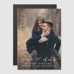 Modern Hand-Lettered Photo White Save The Date Magnetic Invitation