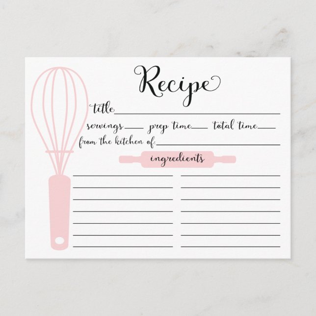 Modern Hand Lettered Pink Whisk Recipe Card (Front)