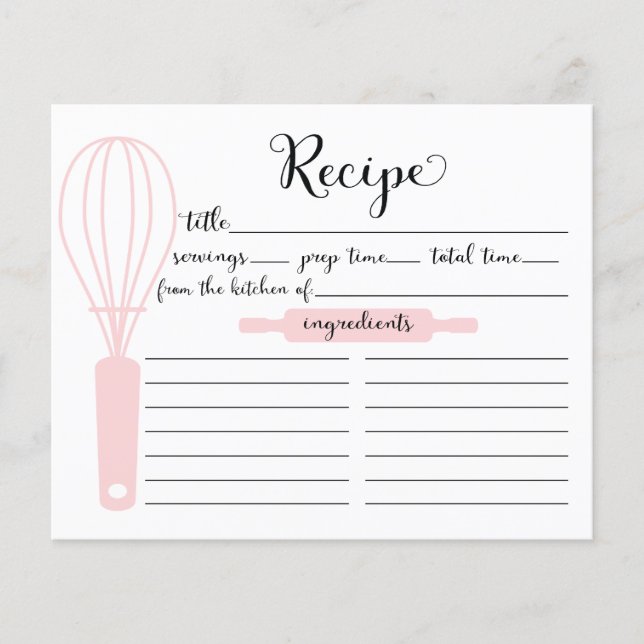 Modern Hand Lettered Pink Whisk Recipe Card (Front)