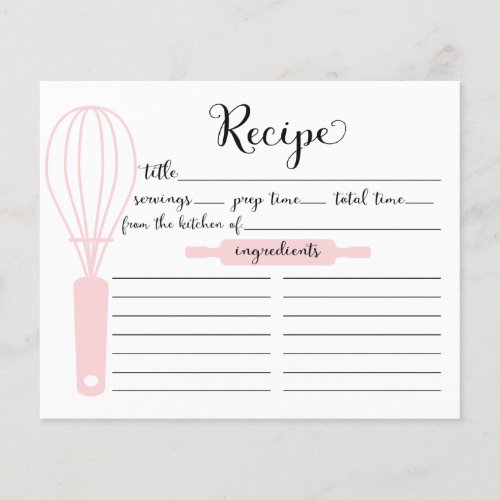 Modern Hand Lettered Pink Whisk Recipe Card
