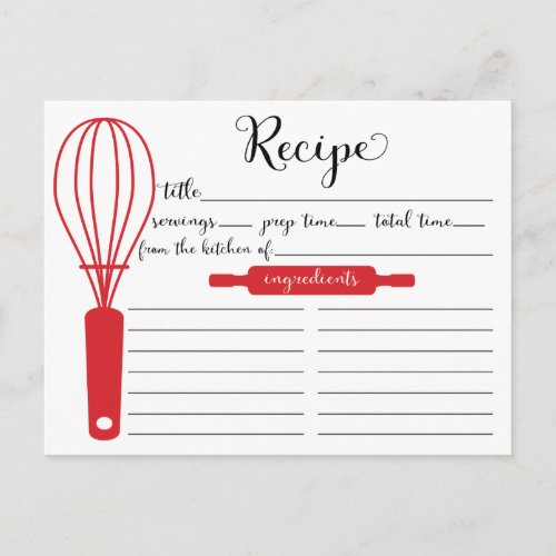 Modern Hand Lettered Red Whisk Recipe Card