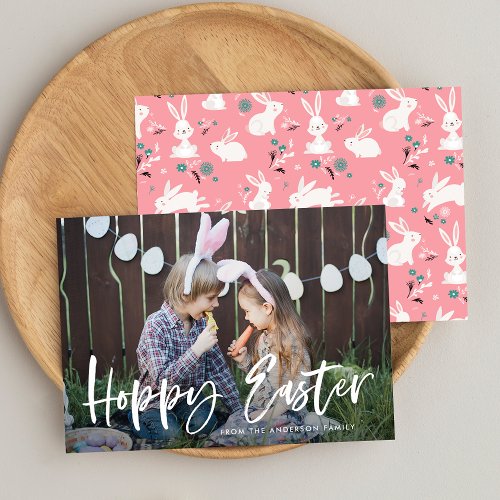 Modern Hand_Lettered Script Hoppy Easter Photo Holiday Card