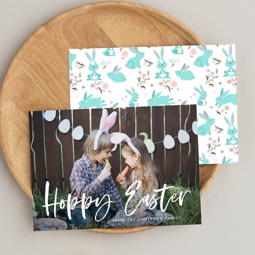 Modern Hand_Lettered Script Hoppy Easter Photo Holiday Card