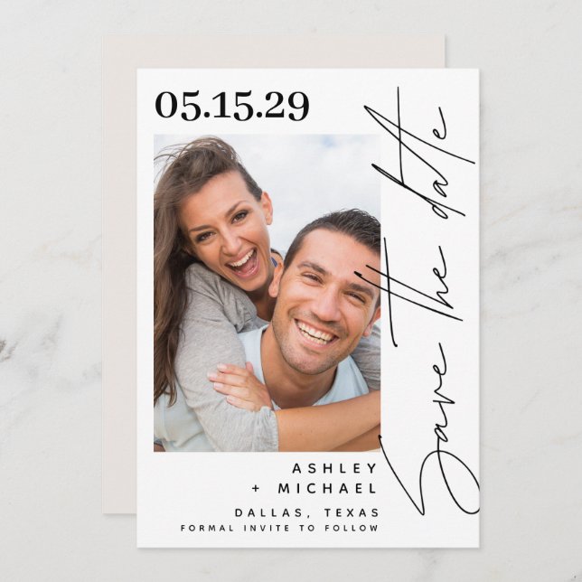 Modern Hand Lettered Script Typography Photo Save The Date (Front/Back)