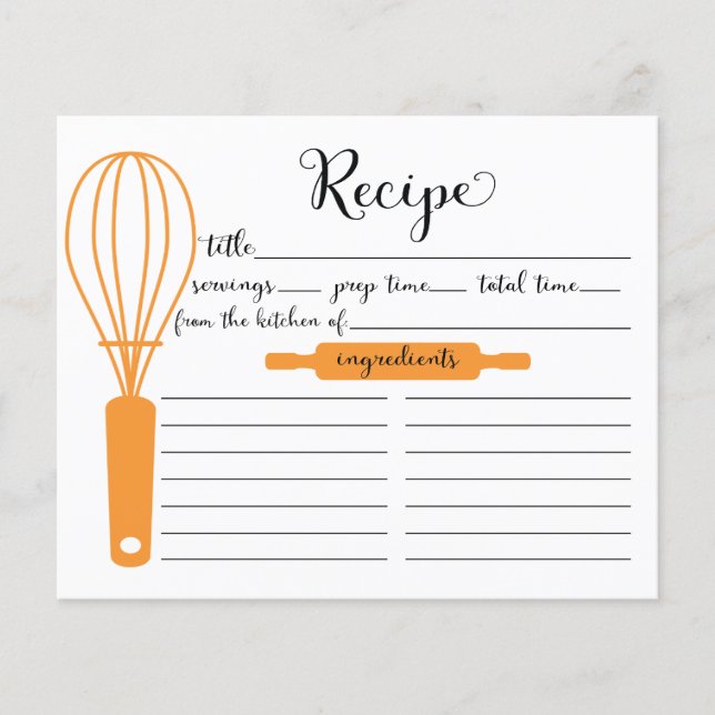 Modern Hand Lettered Tangerine Whisk Recipe Card (Front)
