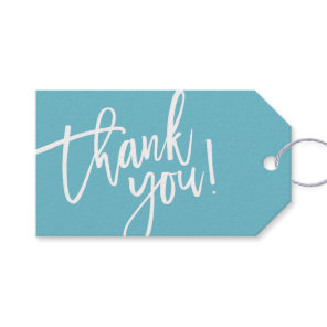 MODERN HAND LETTERED thank you aqua white writing Gift Tags