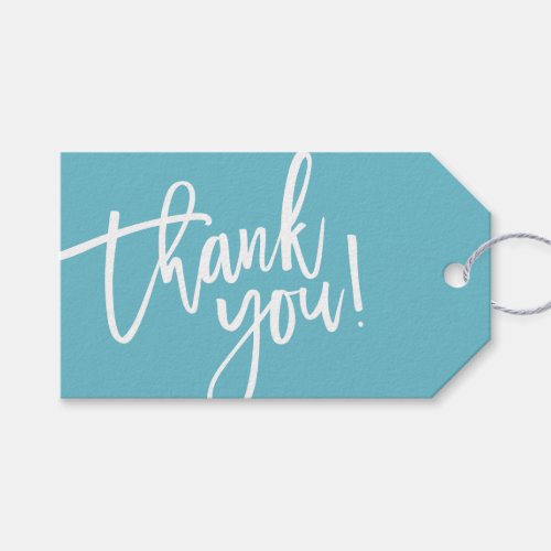 MODERN HAND LETTERED thank you aqua white writing Gift Tags
