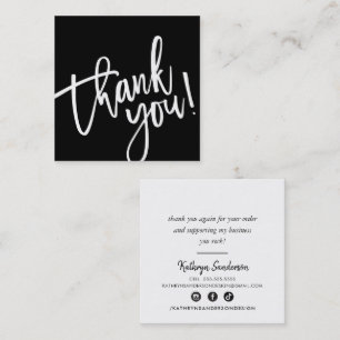 MODERN HAND LETTERED thank you black white writing Square Business Card