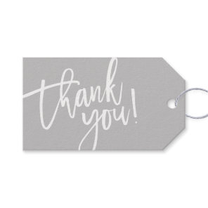 MODERN HAND LETTERED thank you gray white writing Gift Tags