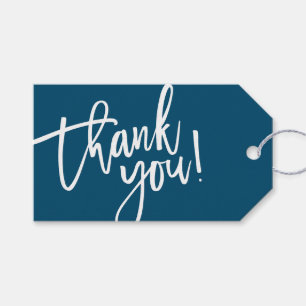 MODERN HAND LETTERED thank you navy white writing Gift Tags