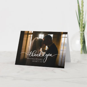 Modern Hand-Lettered Wedding Day Photo Thank You Card