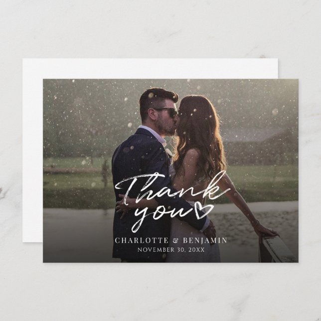 Modern Hand-Lettered Wedding Day Photo Thank You Note Card (Front/Back)