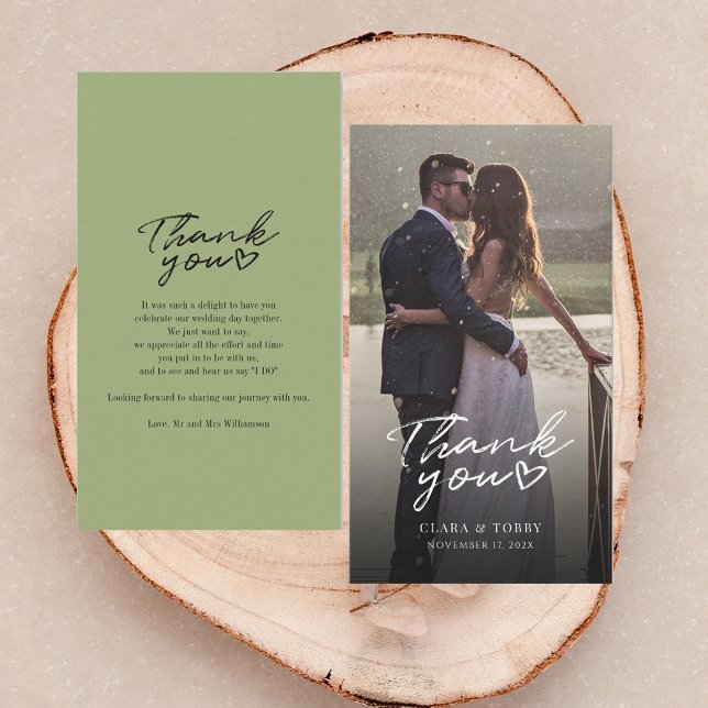 Modern Hand-Lettered Wedding Day Photo Thank You Note Card (Photo Script Wedding Thank You Notecard)