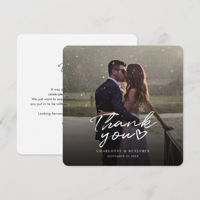 Modern Hand-Lettered Wedding Photo Thank You Card (Front/Back)