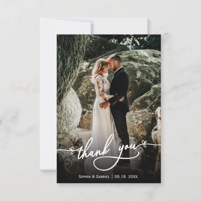 Modern Hand Lettered Wedding Photo Thank You Card | Zazzle