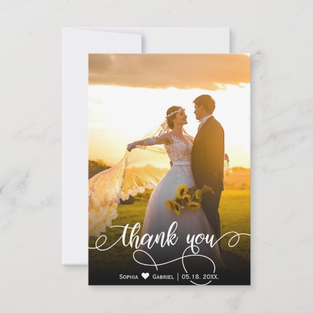Modern Hand Lettered Wedding Photo Thank You Card (Front)