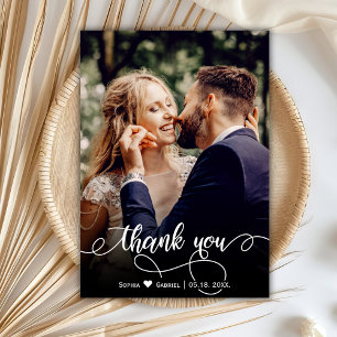 Modern Hand Lettered Wedding Photo Thank You Card
