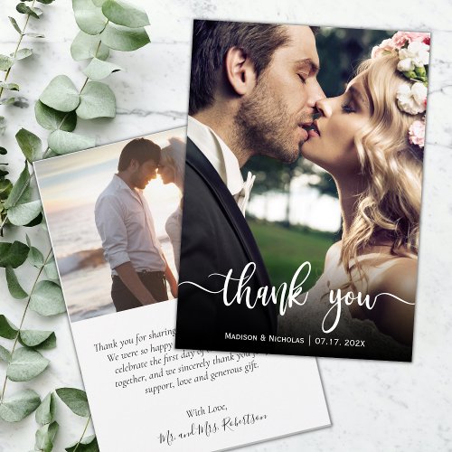 Modern Hand Lettered Wedding Photo Thank You Card