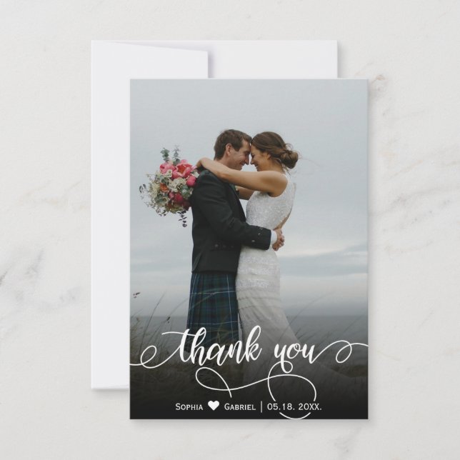 Modern Hand Lettered Wedding Photo Thank You Card (Front)