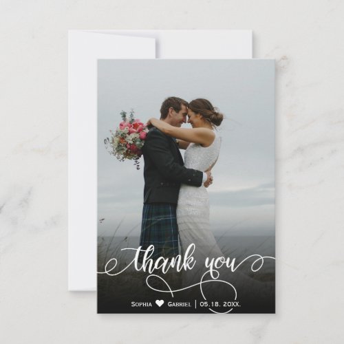 Modern Hand Lettered Wedding Photo Thank You Card