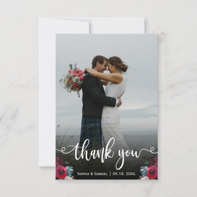 Modern Hand Lettered Wedding Photo Thank You Card (Front)