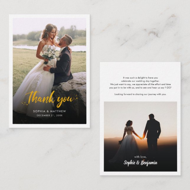 Modern Hand-Lettered Wedding Photo Thank You Note Card (Front/Back)