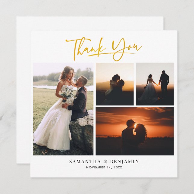 Modern Hand-Lettered Wedding Photo Thank You Note Card (Front/Back)