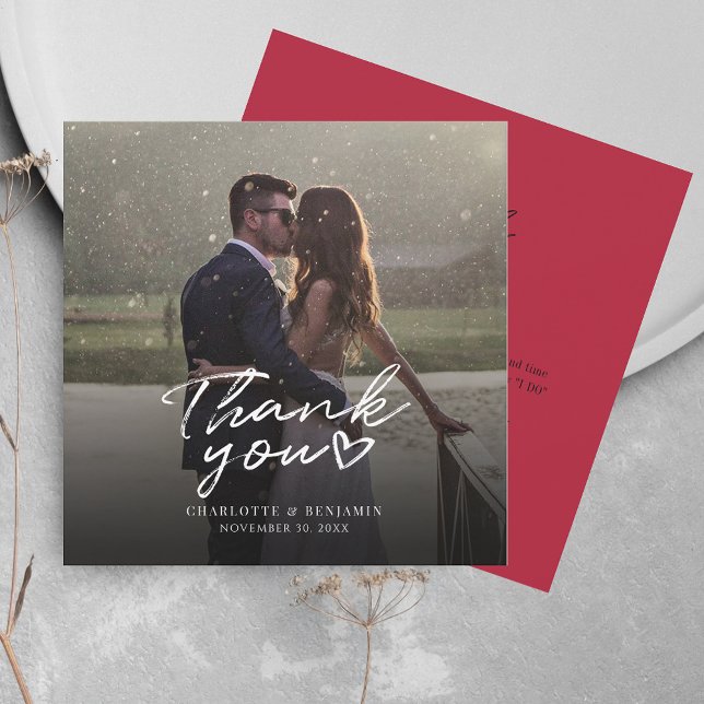 Modern Hand-Lettered Wedding Photo Thank You Note Card (Wedding Thank You Couples Photo Square Card)