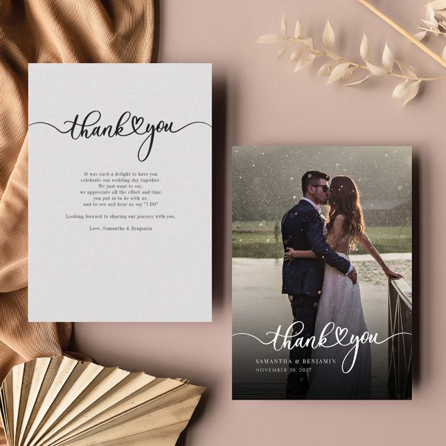 Modern Hand-Lettered Wedding Photo Thank You Note Card (Creator Uploaded)