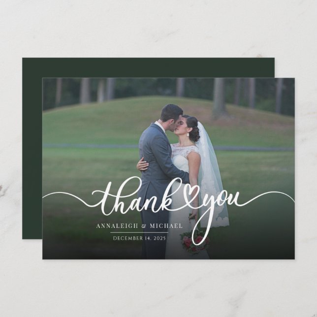 Modern Hand-Lettered Wedding Photo Thank You Note Card (Front/Back)