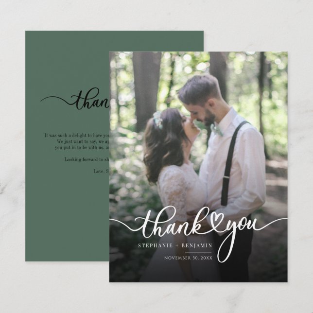 Modern Hand-Lettered Wedding Photo Thank You Note Card (Front/Back)