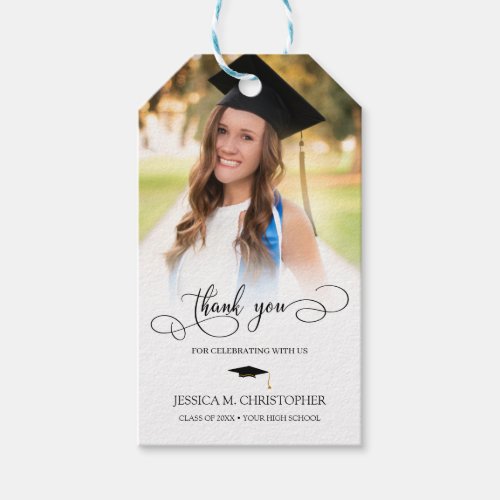Modern Hand Lettering Graduation Photo Thank You Gift Tags