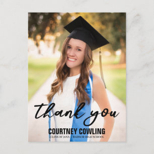 Modern Hand Lettering Graduation Photo Thank You Postcard