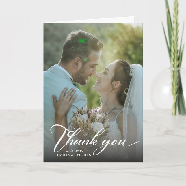 Modern Hand Lettering Photo Wedding Thank You Card (Front)