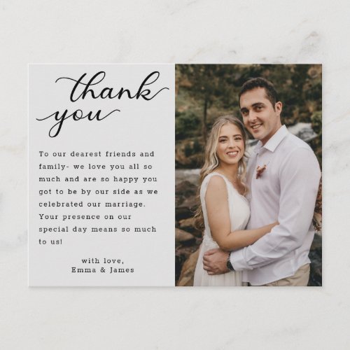 Modern Hand Lettering Photo Wedding Thank You Post Postcard