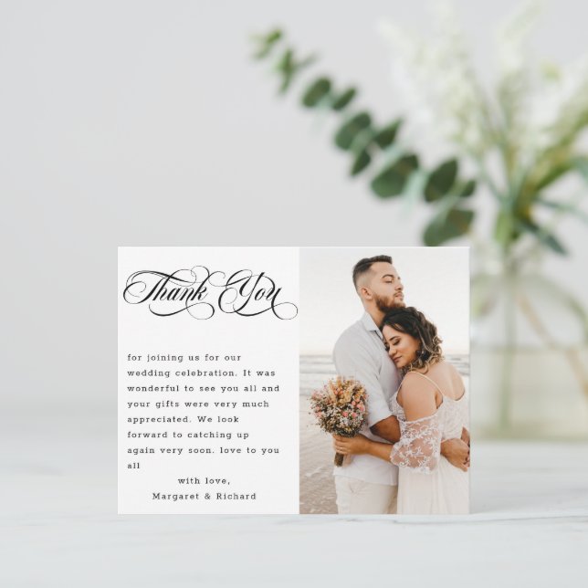 Modern Hand Lettering Photo Wedding Thank You Postcard (Standing Front)