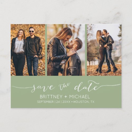 Modern Hand Lettering Save the Date Sage Green Announcement Postcard