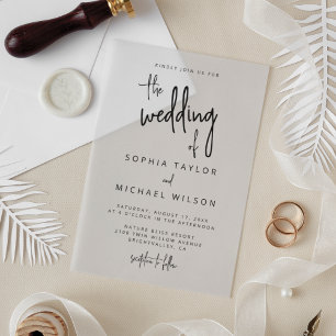 Modern Hand Lettering Script Black Wedding Acrylic Invitations