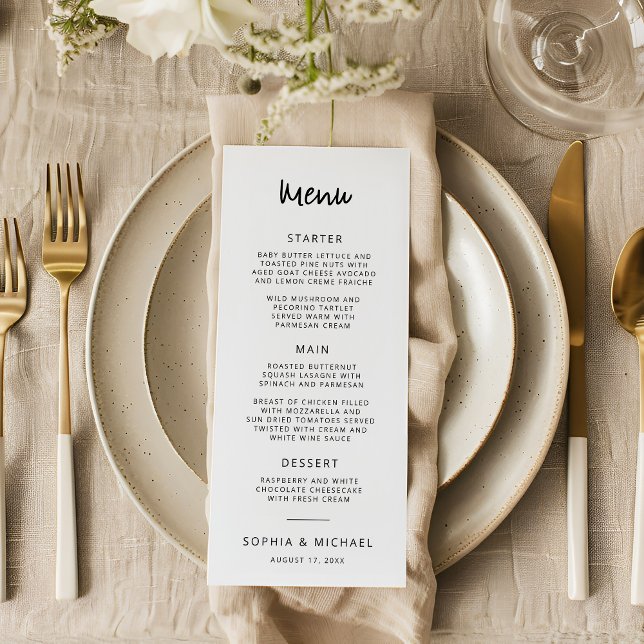 Modern Hand Lettering Script Black White Wedding Menu (Creator Uploaded)