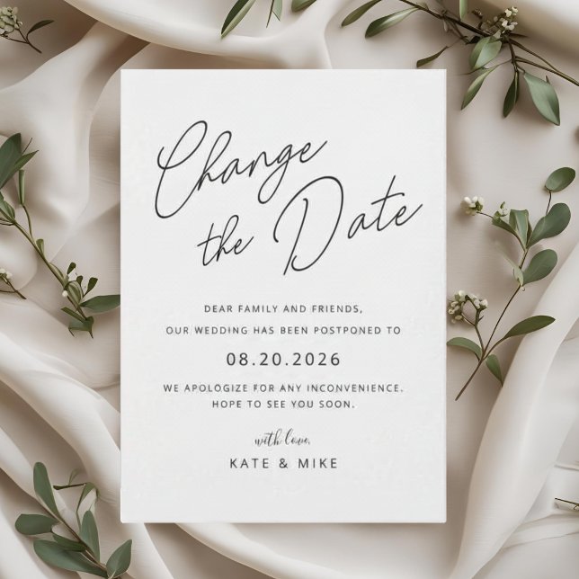 Modern Hand Lettering Wedding Change the Date Invitation (Creator Uploaded)