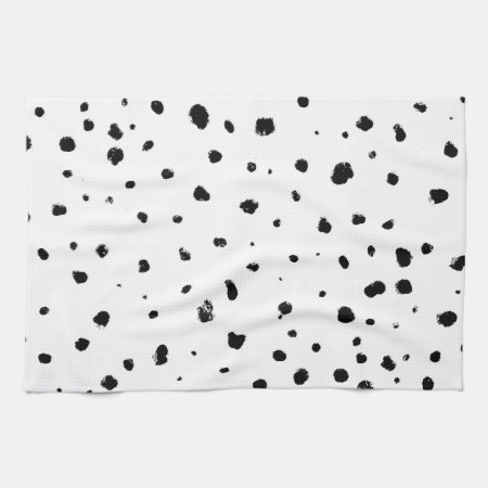 Modern Hand Made Black White Watercolor Polka Dots Towel