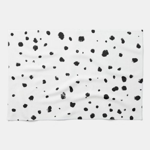 Modern hand made black white watercolor polka dots towel