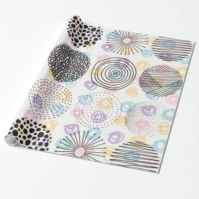 Modern Hand made Circles Pattern Wrapping Paper (Unrolled)