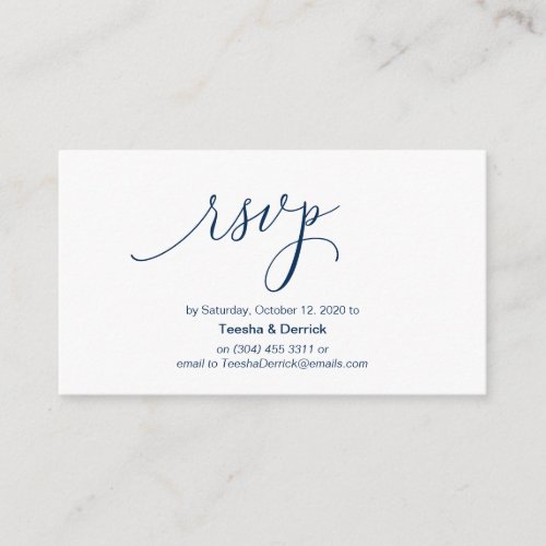 Modern hand Navy Blue ink script Wedding RSVP Enclosure Card