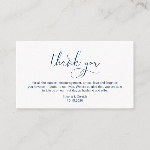 Modern hand Navy Blue ink script Wedding Thank you Enclosure Card