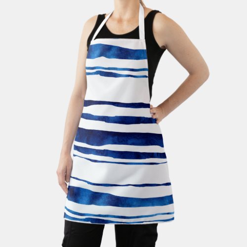 Modern Hand_Painted Dark Blue White Stripe Pattern Apron